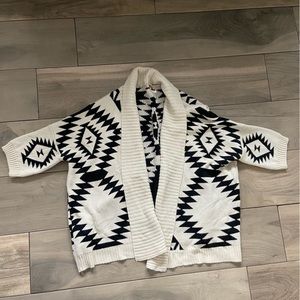 36 Point 5‎ Aztec Open Cardigan Sweater 3/4 Sleeve Black/Cream Women’s size M